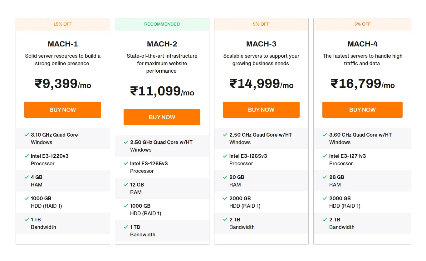 BigRock Windows Dedicated Server Plans