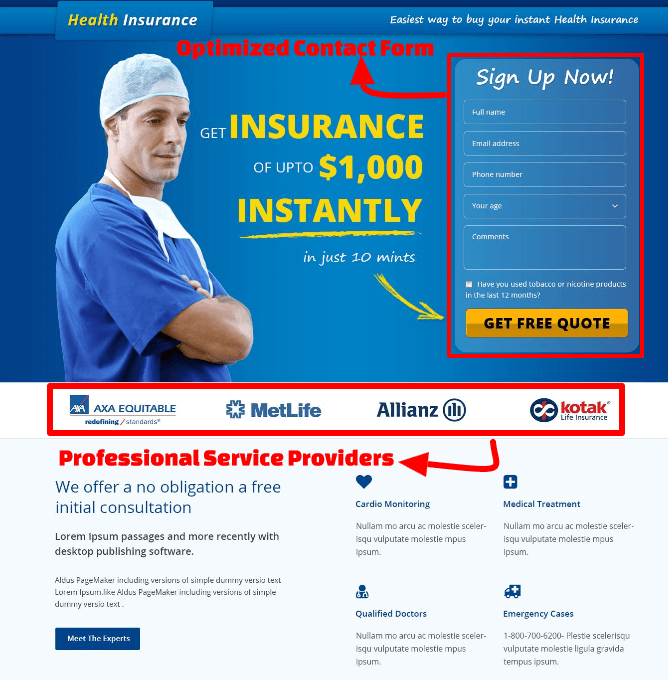 Health Insurance Landing Page Design