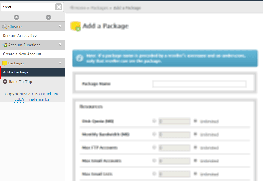 Managing Hosting Packages