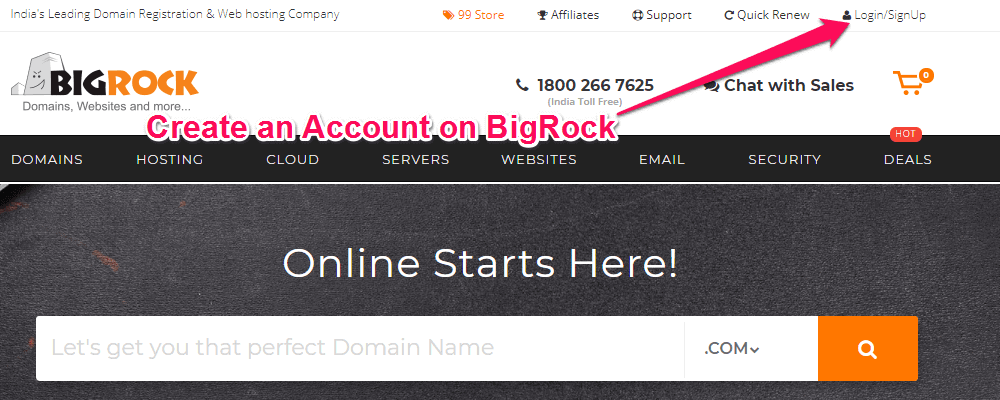 Create an Account on BigRock