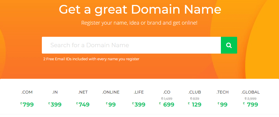 BigRock Domain Names Price List