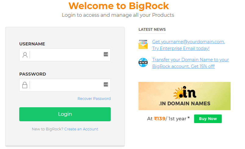 BigRock cPanel login