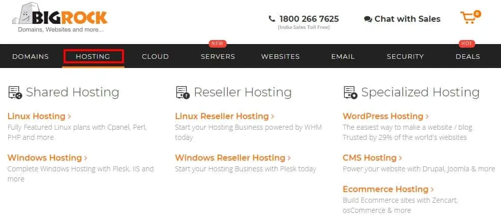 Click on BigRock Hosting