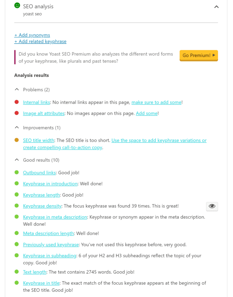 SEO Performance Yoast