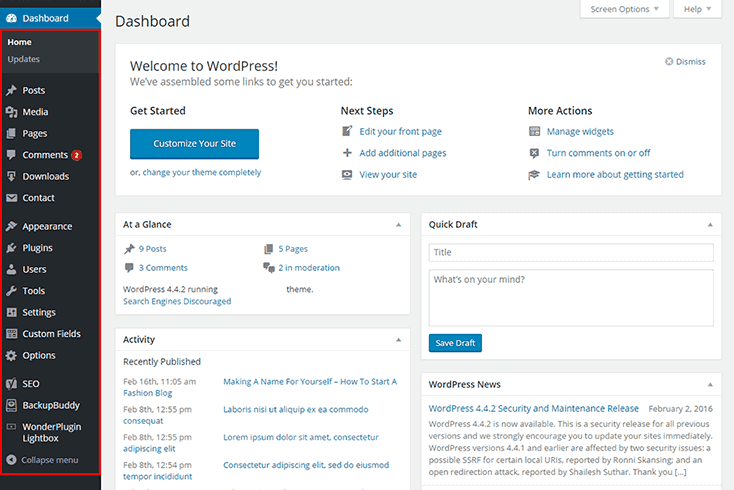 WordPress Dashboard