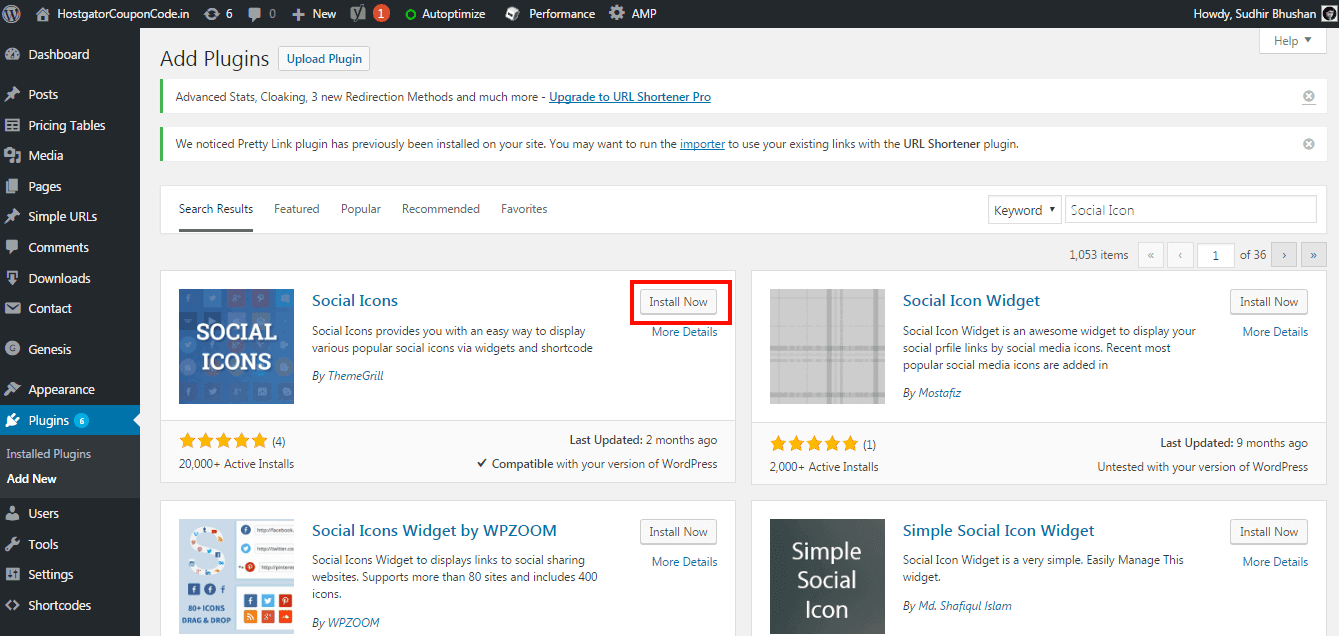 WordPress install plugins